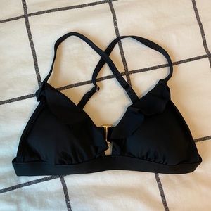 Black ruffle triangle bikini top